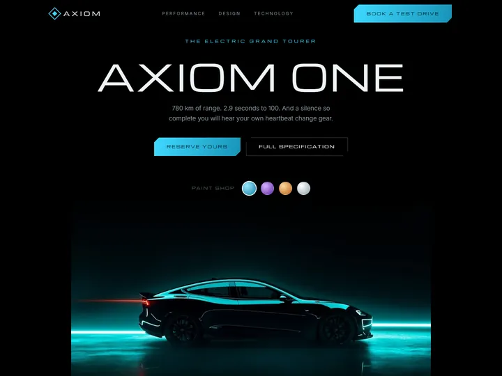 Сайт электромобиля AXIOM ONE